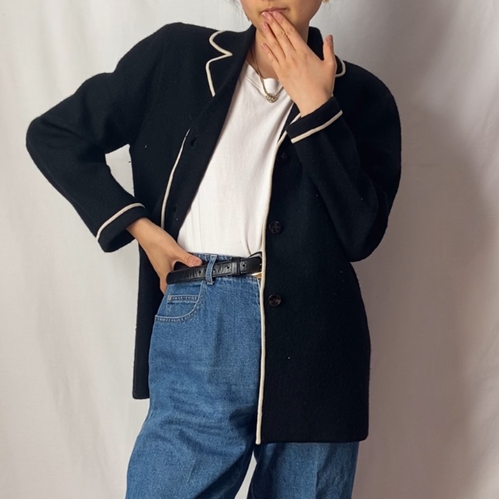 Vintage Josephine Chaus black felt wool cardigan jacket